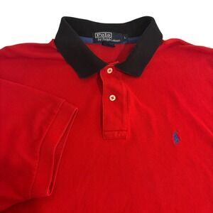 Polo Ralph Lauren Red Black Polo Shirt Mens Large Pullover Short Sleeve